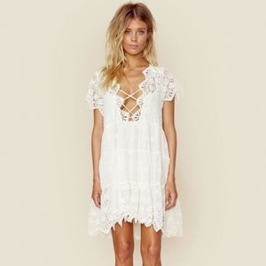 Jen's Pirate Booty White Romance Short Sleeve Lace Mini Dress Small